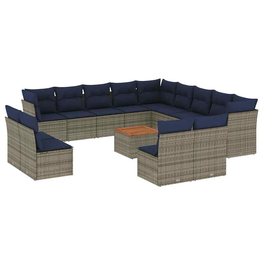 Salon de jardin avec coussins 14 pcs gris résine tressée - 2