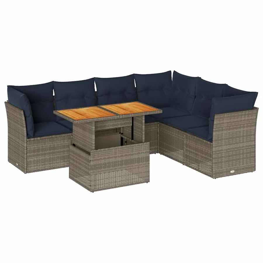 Salon de jardin avec coussins 7 pcs gris résine tressée - 2
