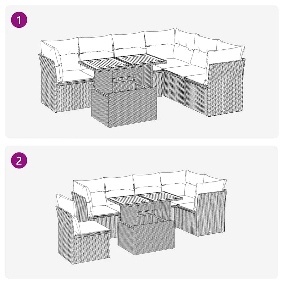 Salon de jardin avec coussins 7 pcs gris résine tressée - 9