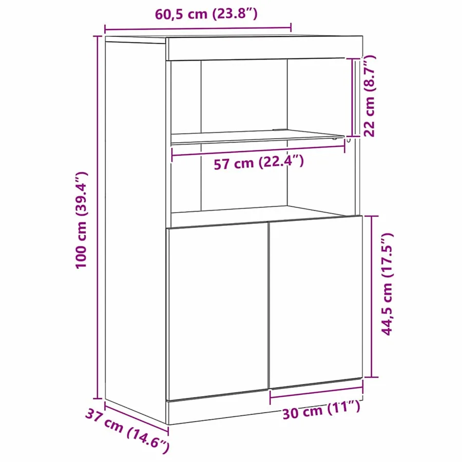 Buffet LED Marron 60 x 37 x 100 cm Bois d'ingénierie - 14