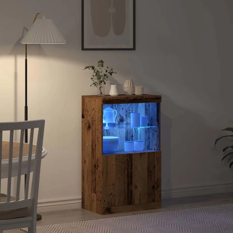 Buffet LED Marron 60 x 37 x 100 cm Bois d'ingénierie - 5