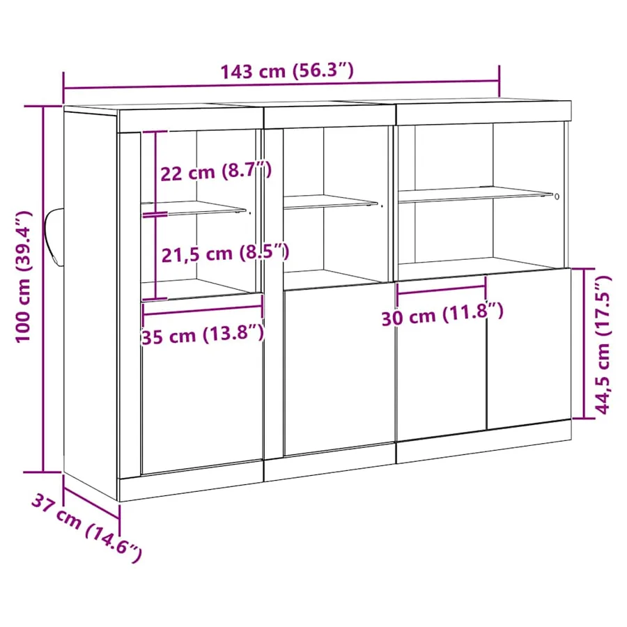 Buffet LED Bois ancien 142,5 x 37 x 100 cm Bois d'ingénierie - 14