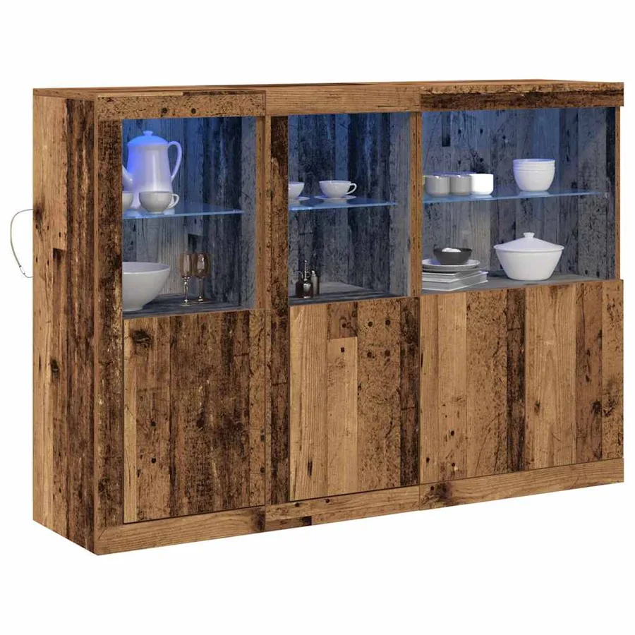 Buffet LED Bois ancien 142,5 x 37 x 100 cm Bois d'ingénierie - 3