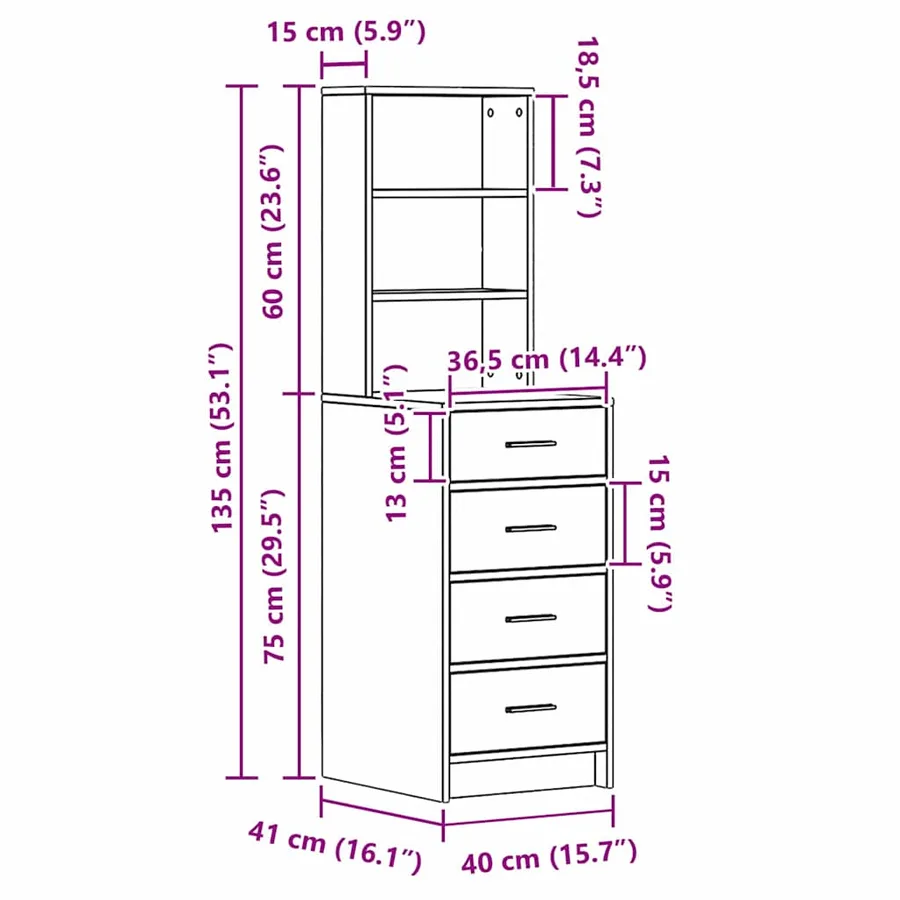 Haut Armoire Blanc 40 x 41 x 135 cm Bois d'ingénierie - 12