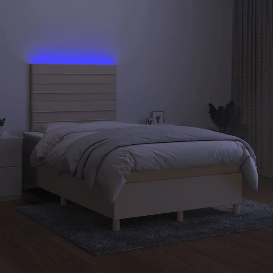 Sommier à lattes de lit et matelas et LED Crème 120x200cm Tissu - 4