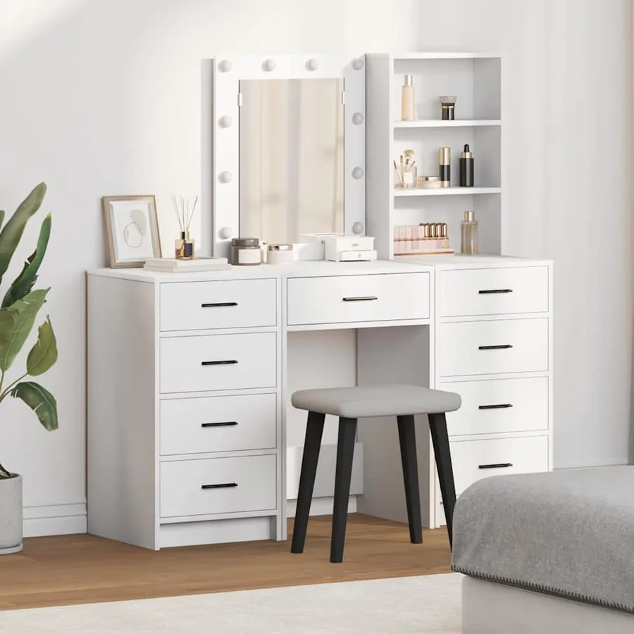 Table de Toilette avec tiroir 3 pcs Blanc Bois d'ingénierie