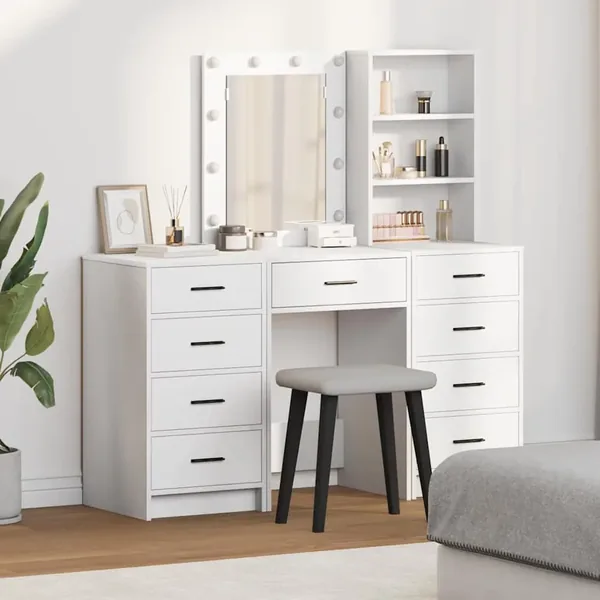 Table de Toilette avec tiroir 3 pcs Blanc Bois d'ingénierie