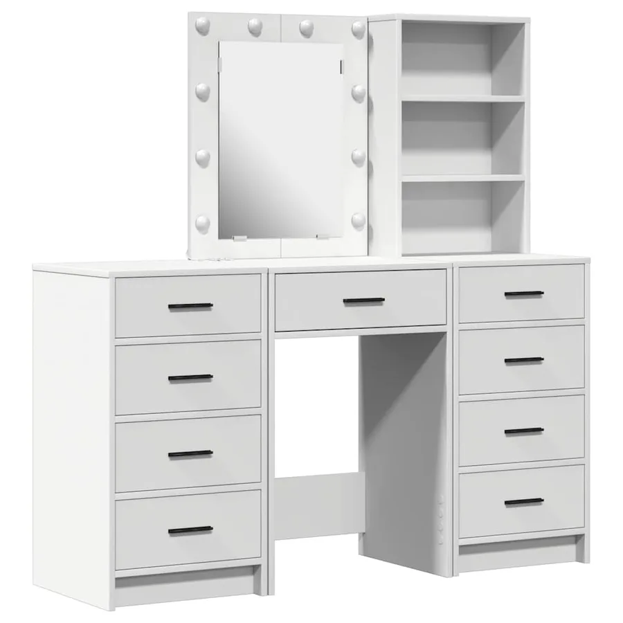 Table de Toilette avec tiroir 3 pcs Blanc Bois d'ingénierie - 2