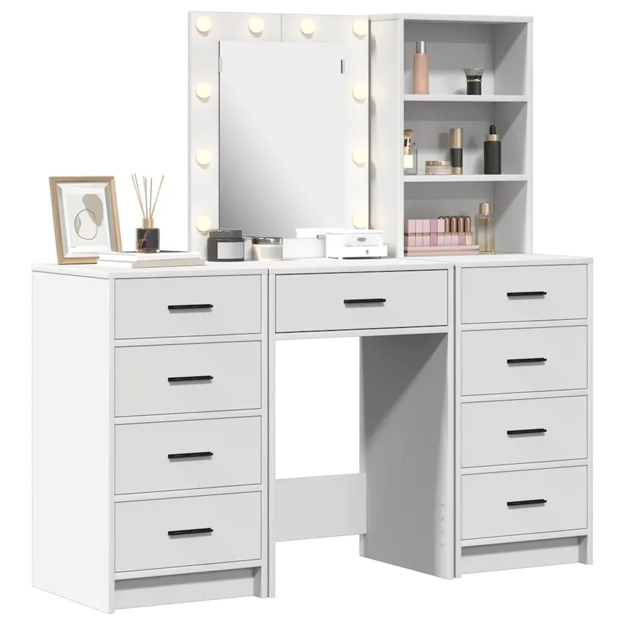 Table de Toilette avec tiroir 3 pcs Blanc Bois d'ingénierie - 3