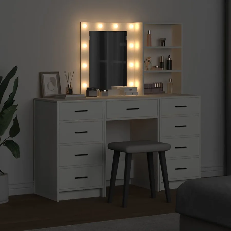 Table de Toilette avec tiroir 3 pcs Blanc Bois d'ingénierie - 4