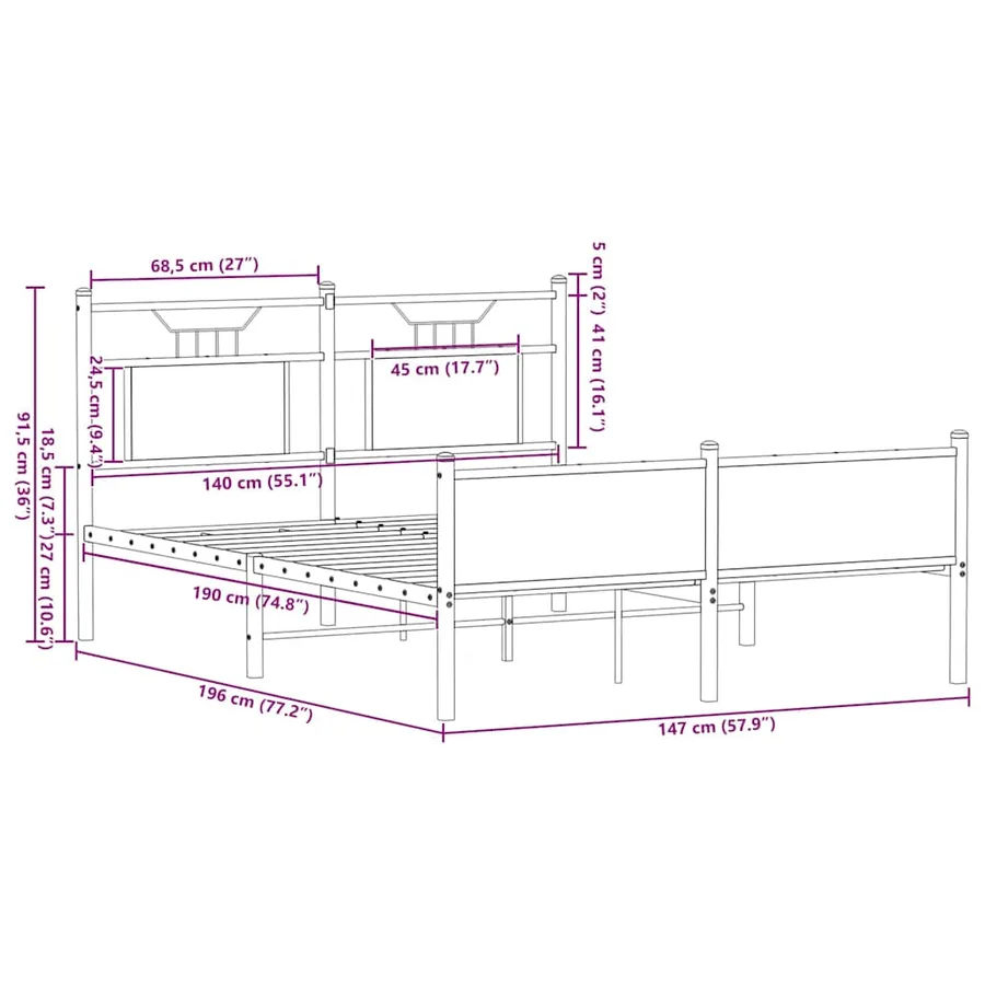 Cadre de lit sans matelas chêne marron 140x190 cm - 11
