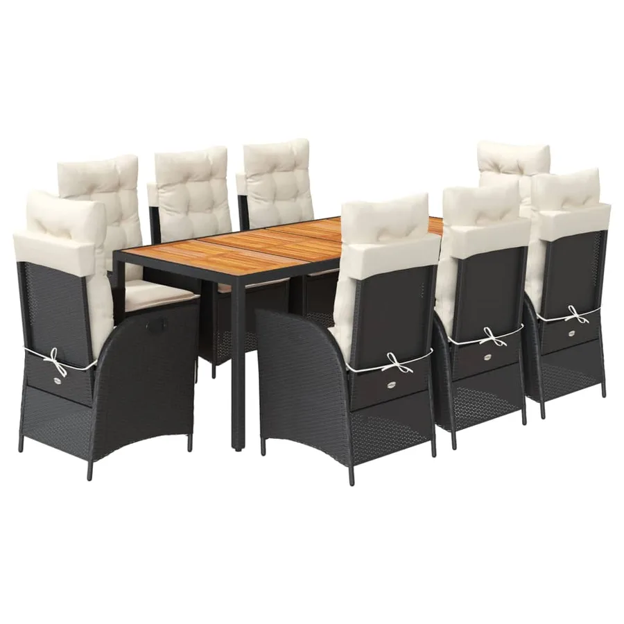 Ensemble à manger de jardin 9pcs coussins noir résine tressée - 2