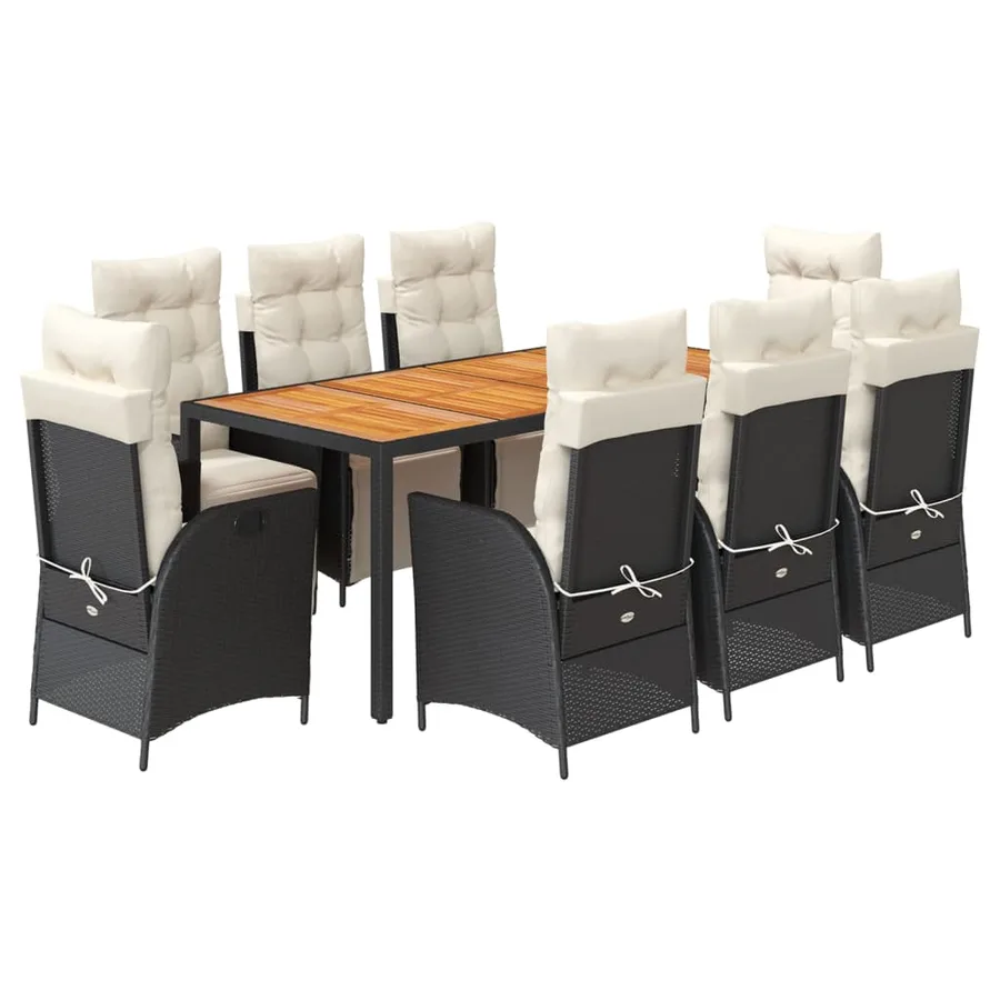 Ensemble à manger de jardin 9pcs coussins noir résine tressée - 2