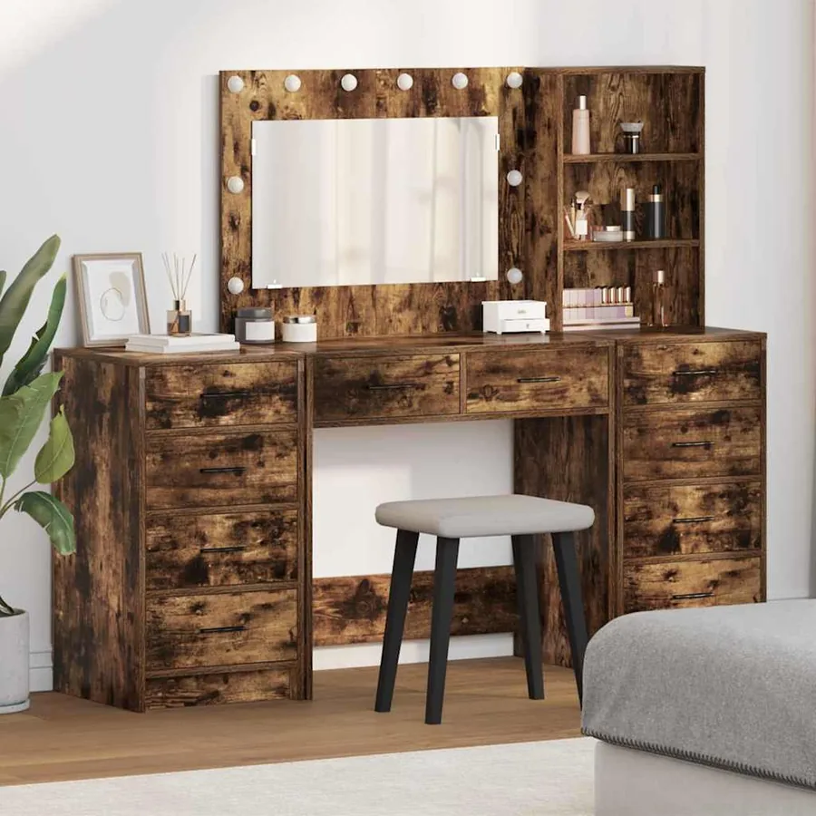 Table de Toilette 3 pcs Chêne fumé Bois d'ingénierie