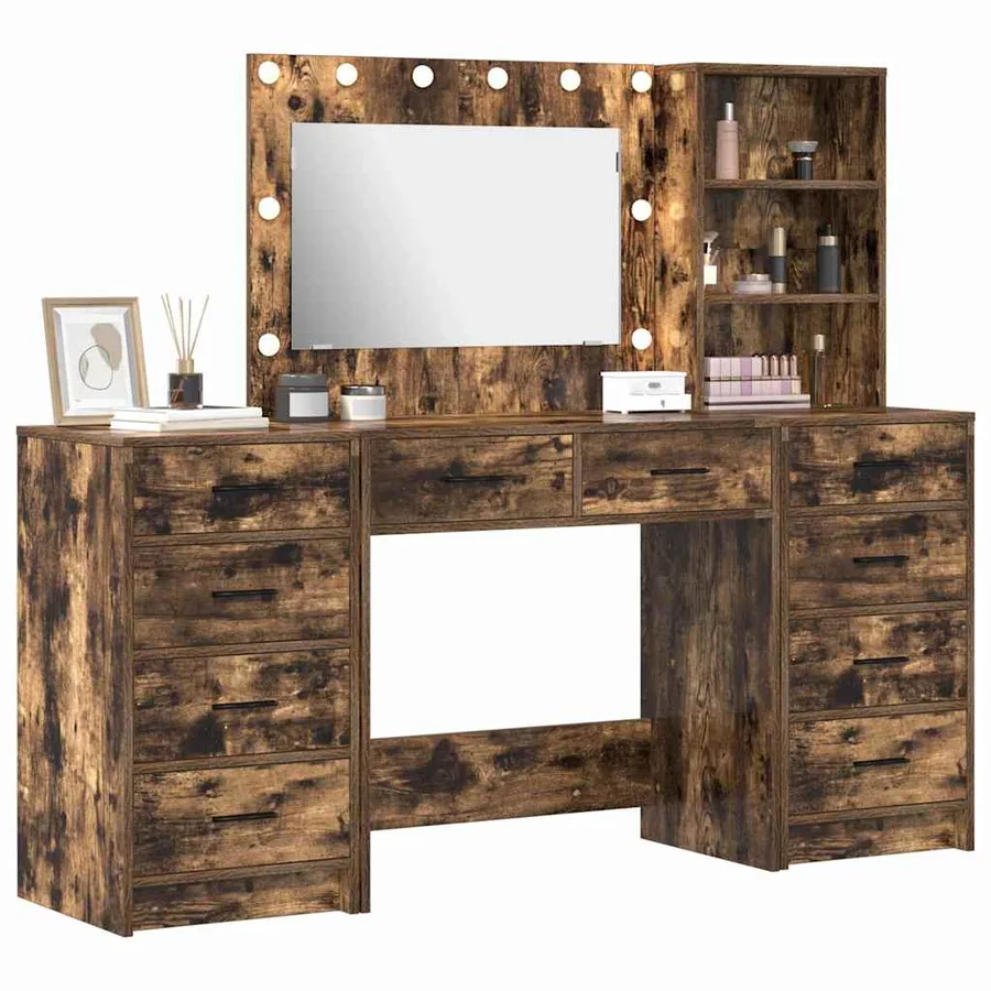 Table de Toilette 3 pcs Chêne fumé Bois d'ingénierie - 3