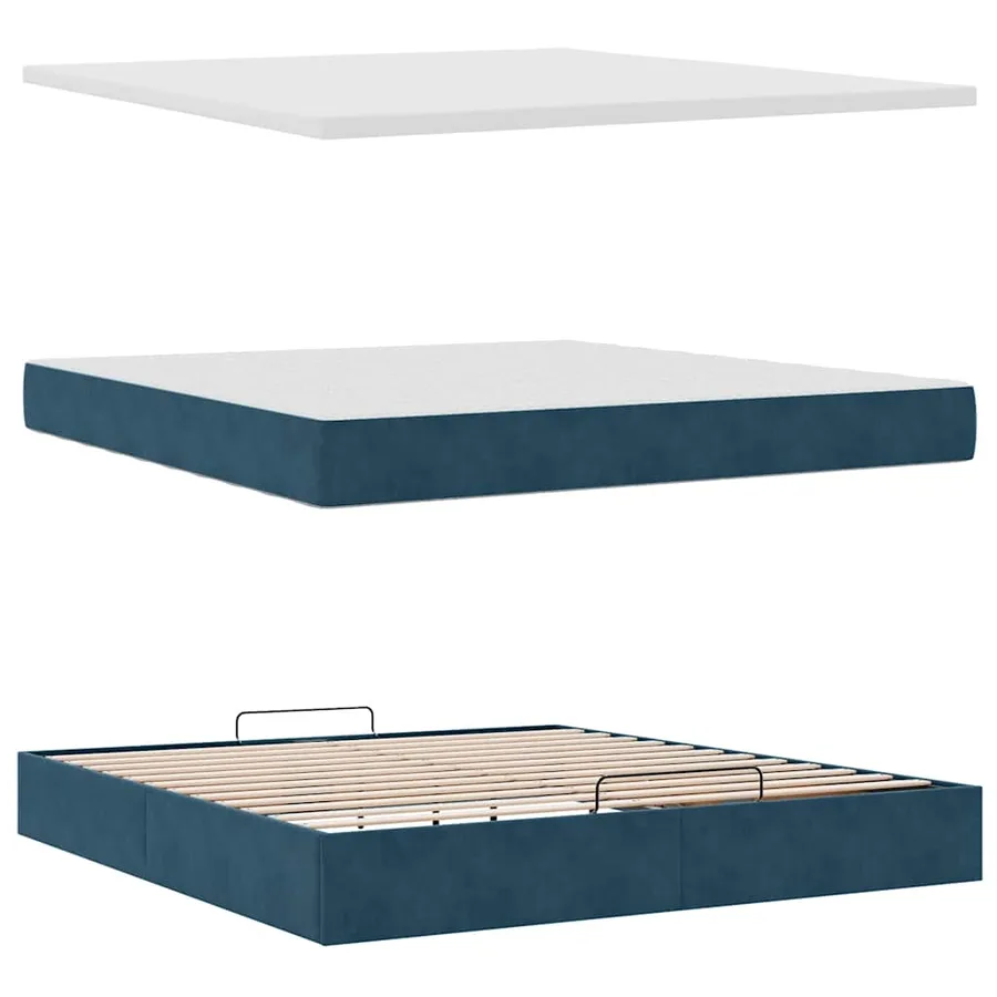 Cadre de lit ottoman avec matelas bleu foncé 160x200 cm velours - 11