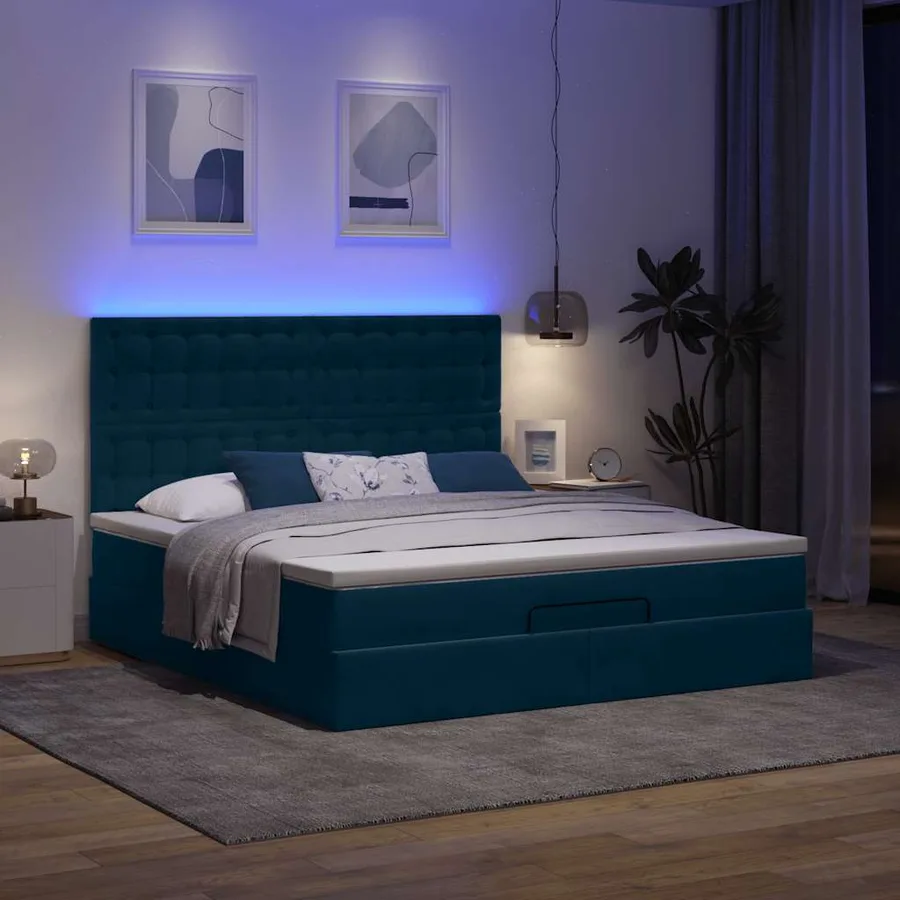 Cadre de lit ottoman avec matelas bleu foncé 160x200 cm velours - 3