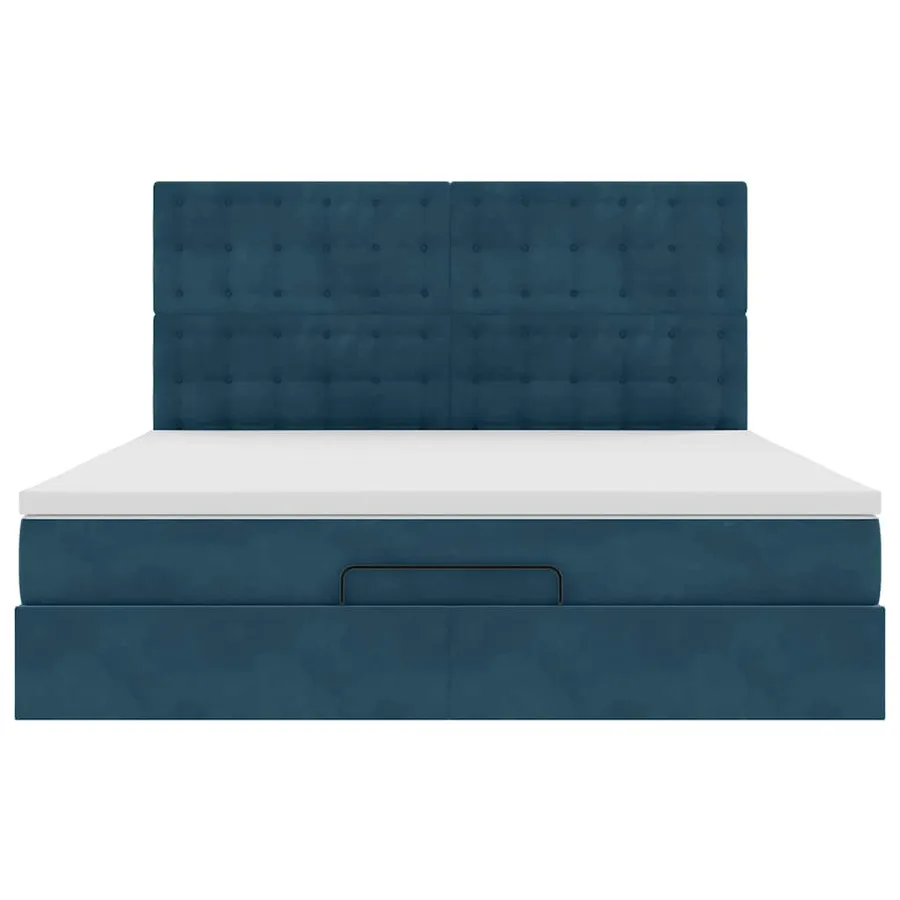 Cadre de lit ottoman avec matelas bleu foncé 160x200 cm velours - 9