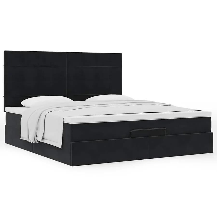 Cadre de lit ottoman avec matelas noir 180x200cm velours - 4