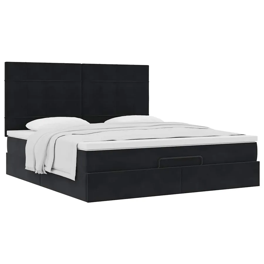 Cadre de lit ottoman avec matelas noir 180x200cm velours - 5