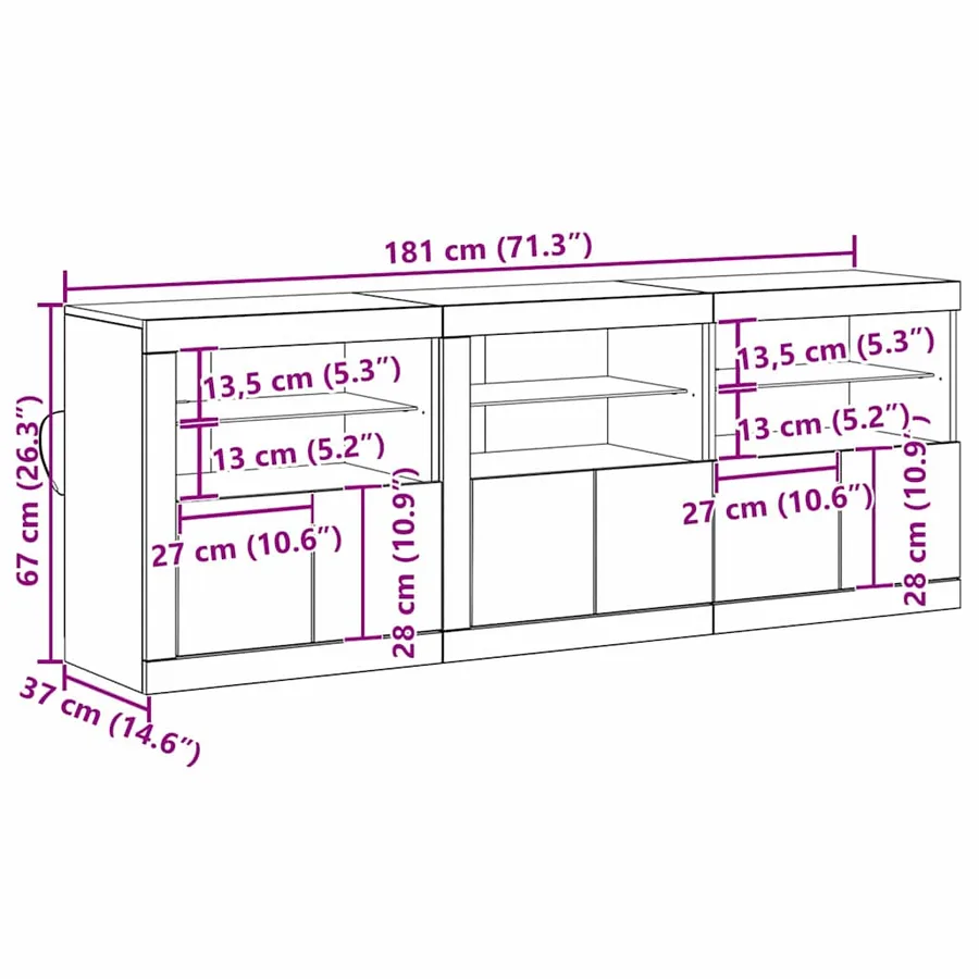 Buffet LED Bois Ancien 181 x 37 x 67 cm Bois d'ingénierie - 14