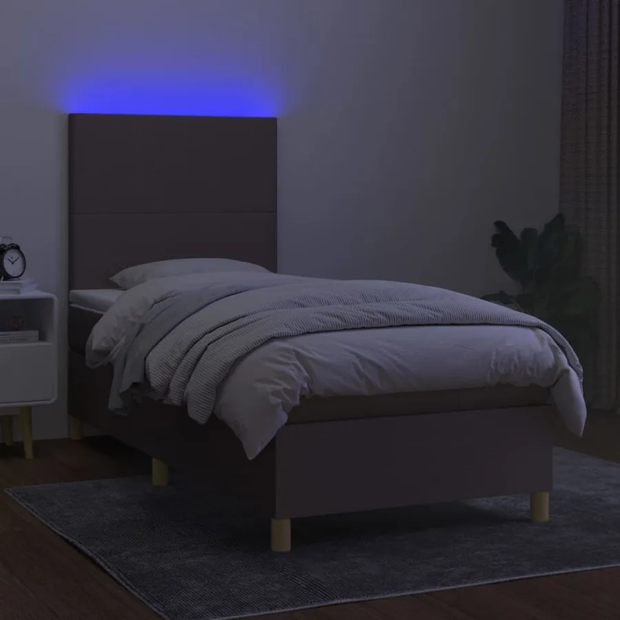Sommier à lattes de lit et matelas et LED Taupe 90x200 cm Tissu - 4