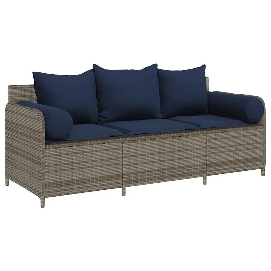 Canapé de jardin avec coussins 3 places gris résine tressée - 2