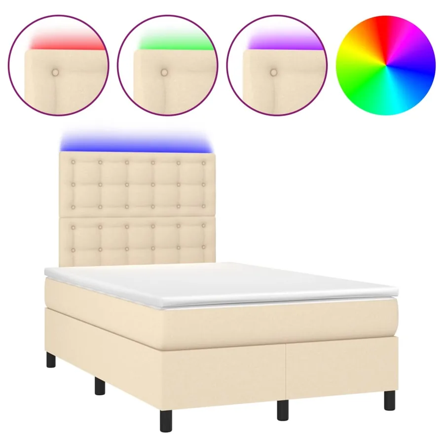 Sommier à lattes de lit et matelas et LED Crème 120x200cm Tissu - 2