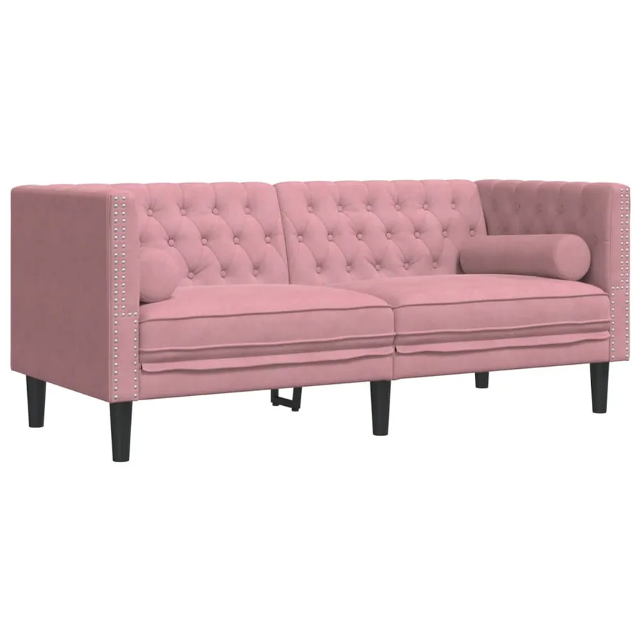 Canapé Chesterfield avec traversins 2 places rose velours - 2