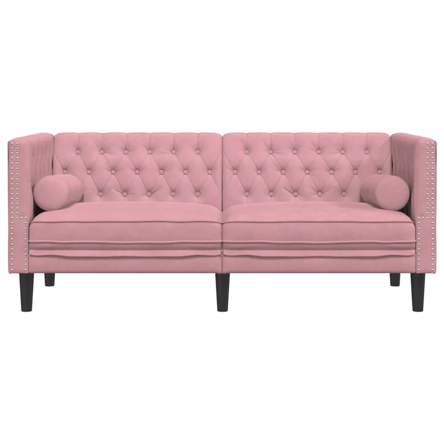 Canapé Chesterfield avec traversins 2 places rose velours - 4
