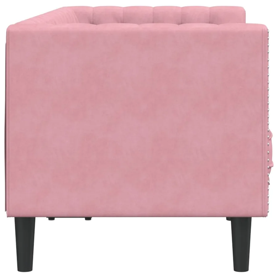 Canapé Chesterfield avec traversins 2 places rose velours - 5