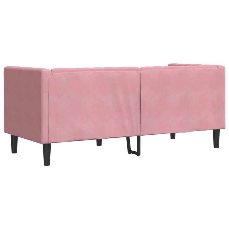 Canapé Chesterfield avec traversins 2 places rose velours - 6