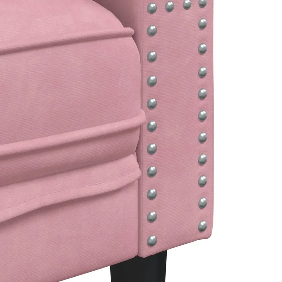 Canapé Chesterfield avec traversins 2 places rose velours - 7