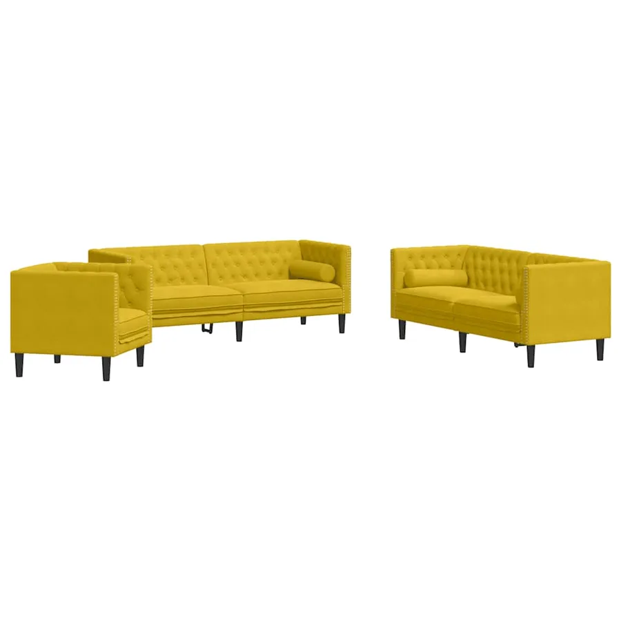 Ensemble de canapé Chesterfield et traversins 3 pcs velours - 2