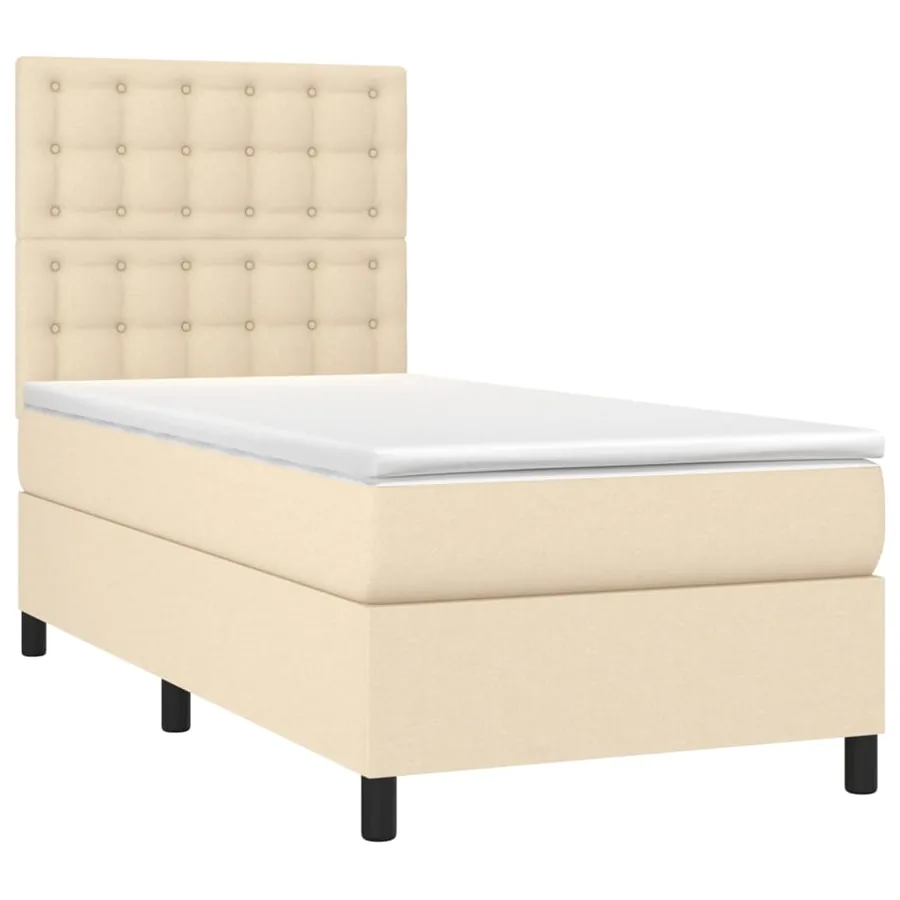 Sommier à lattes de lit et matelas et LED Crème 100x200cm Tissu - 3