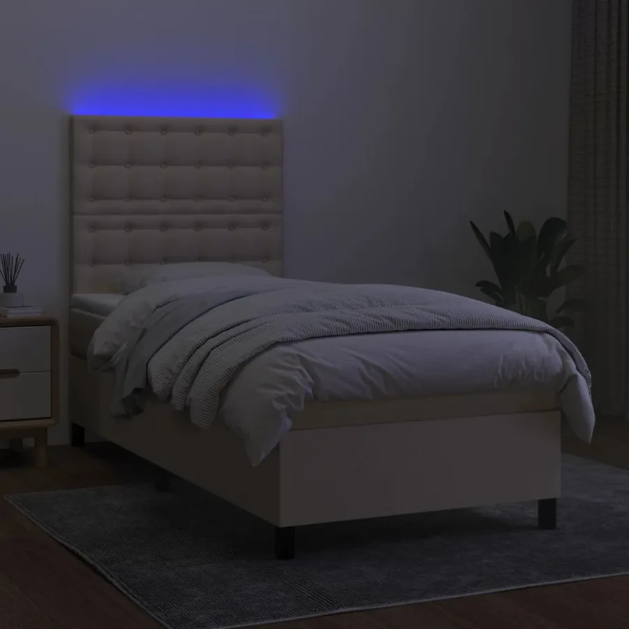 Sommier à lattes de lit et matelas et LED Crème 100x200cm Tissu - 4