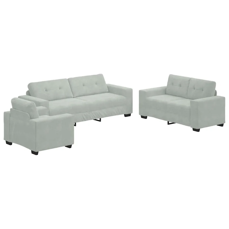 Ensemble de Canapés 3 pcs Gris clair 221 x 80 x 80 cm Velours - 2
