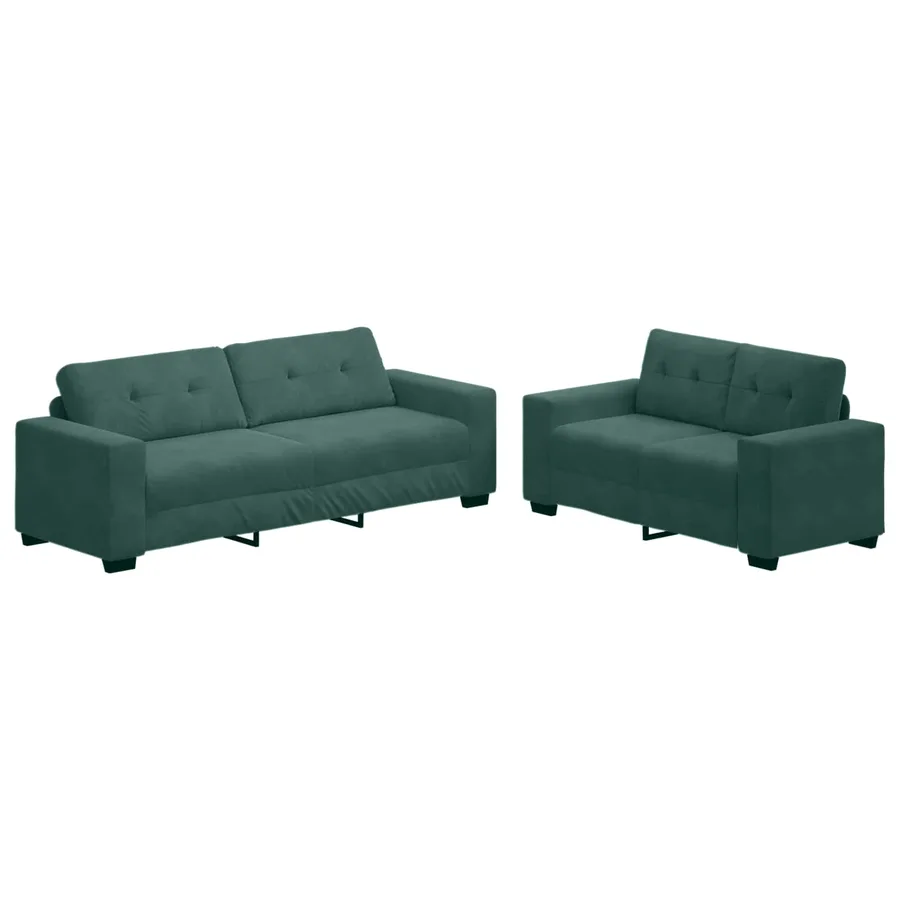 Ensemble canapé 2 pièces avec coussins vert foncé velours - 2