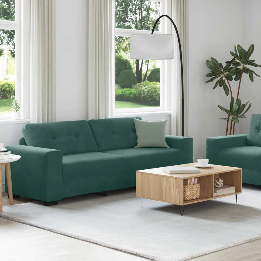 Ensemble canapé 2 pièces avec coussins vert foncé velours - 3