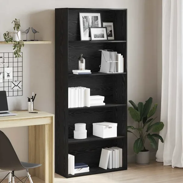 Bibliothèque en chêne noir 80x30x189 cm bois d'ingénierie