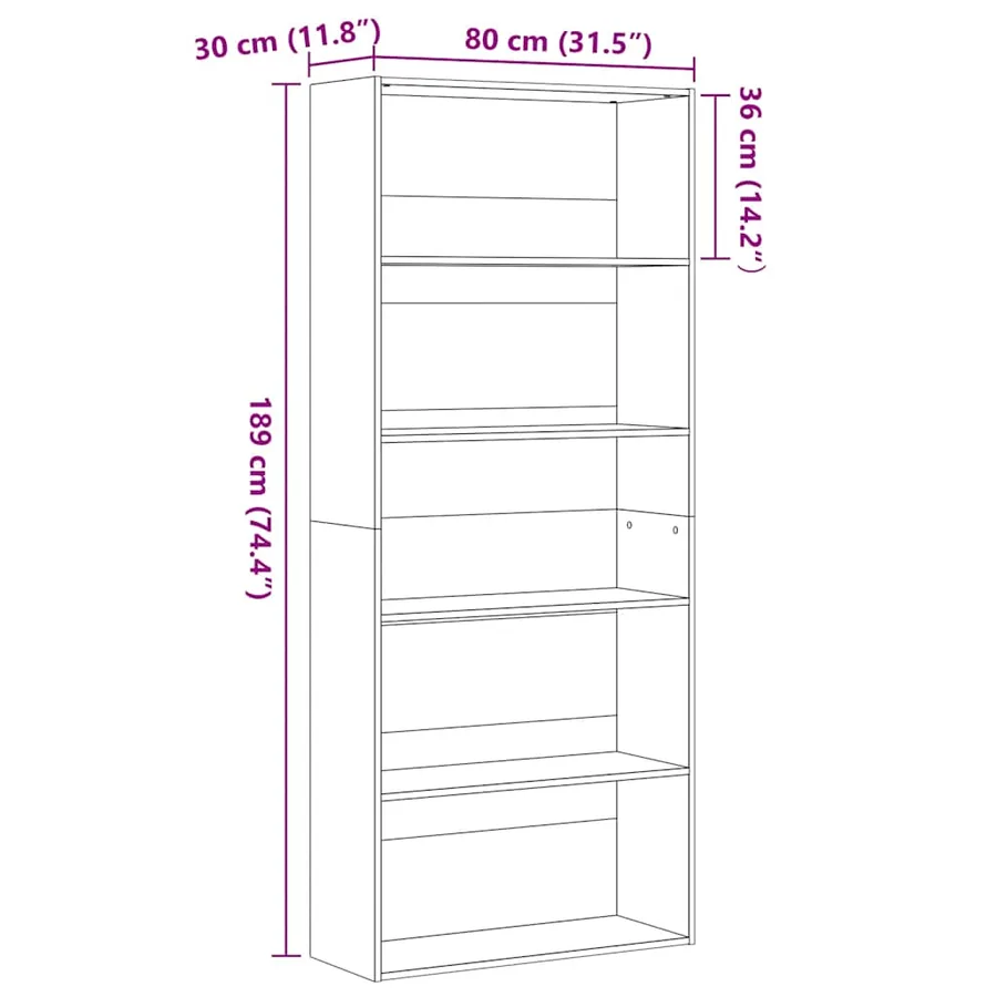 Bibliothèque en chêne noir 80x30x189 cm bois d'ingénierie - 10