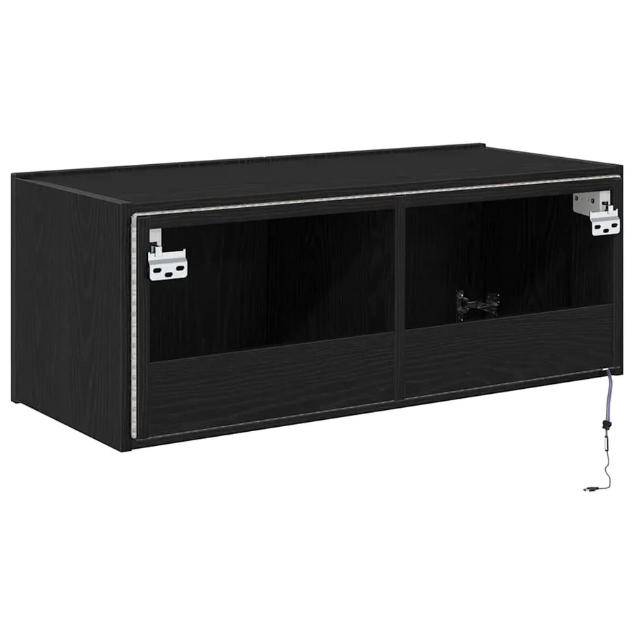 Meuble TV mural Chêne noir 80 x 35 x 31 cm Bois d'ingénierie - 10