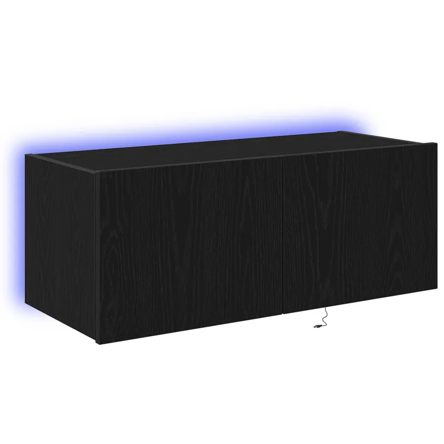Meuble TV mural Chêne noir 80 x 35 x 31 cm Bois d'ingénierie - 2