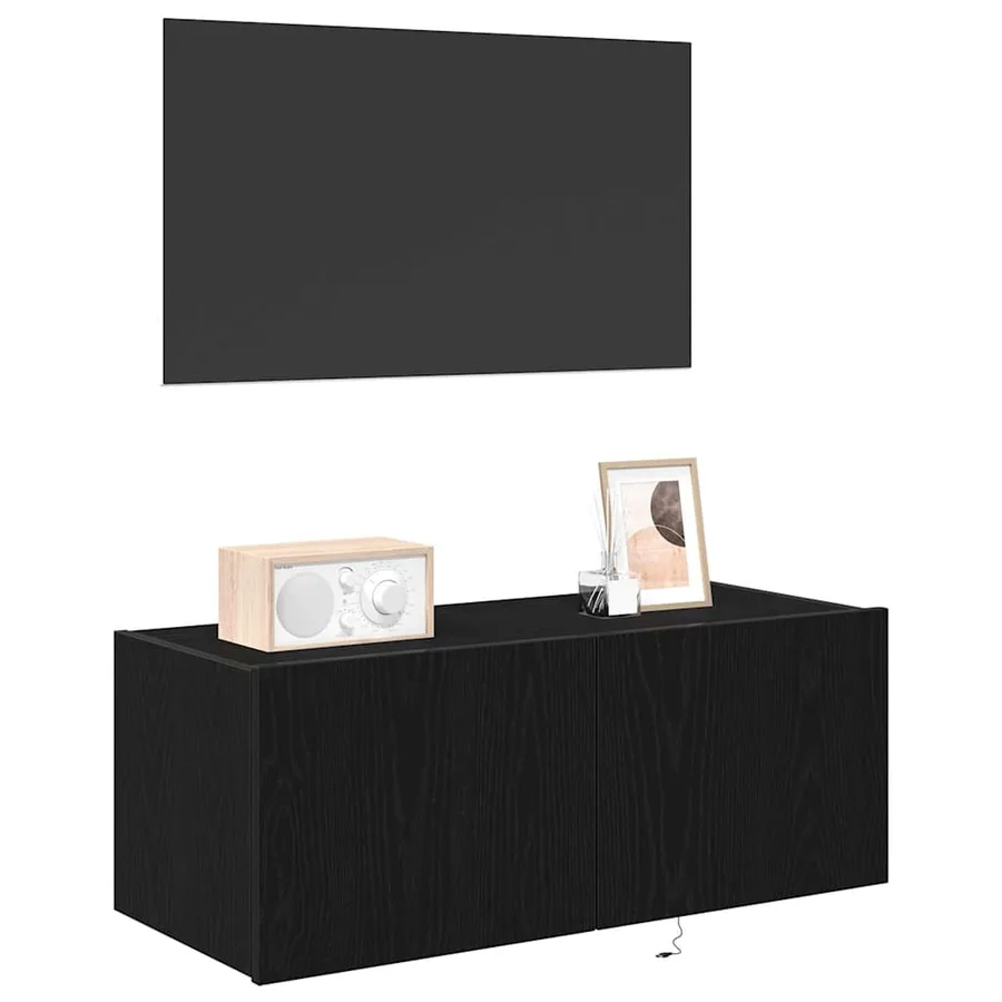 Meuble TV mural Chêne noir 80 x 35 x 31 cm Bois d'ingénierie - 3