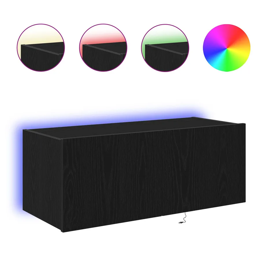 Meuble TV mural Chêne noir 80 x 35 x 31 cm Bois d'ingénierie - 4