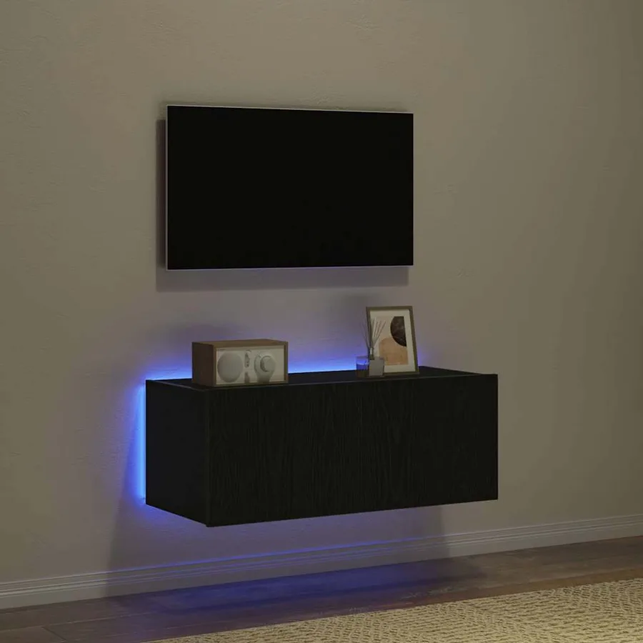 Meuble TV mural Chêne noir 80 x 35 x 31 cm Bois d'ingénierie - 5