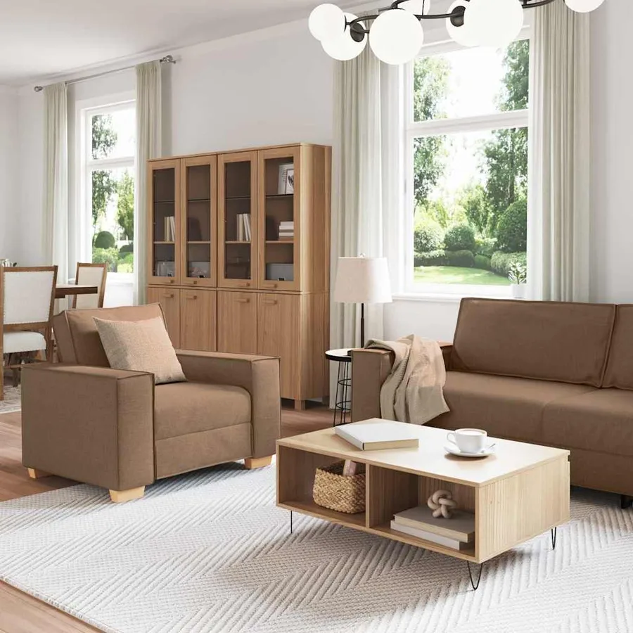 Canapé 3 pcs Marron 220 x 80 x 84 cm Tissu en lin mélangé - 3