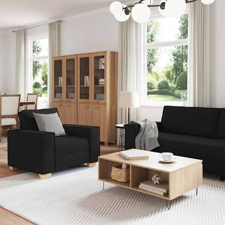 Canapé 3 pcs Noir 220 x 80 x 84 cm Tissu en lin mélangé - 3