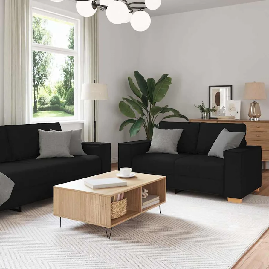 Ensemble de canapé 2 pcs avec coussins en tissu noir