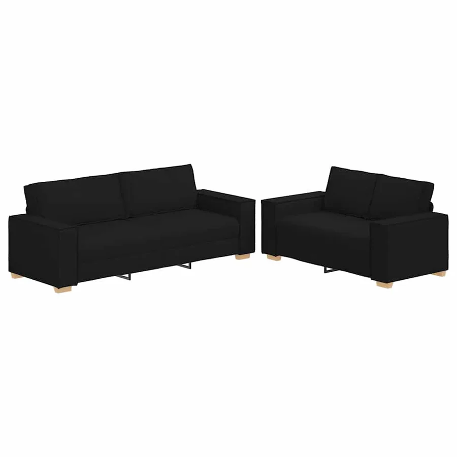 Ensemble de canapé 2 pcs avec coussins en tissu noir - 2